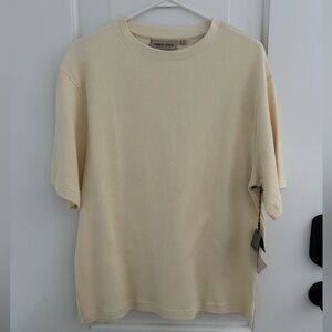 Amongst Others Cream Ribbed Drop Shoulder Boxy Fit Men's T-Shirt Size Medium
